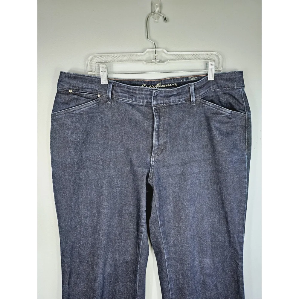 Eddie Bauer Women’s Curvy Trouser Denim Jeans Stretch Dark Blue Wash Size 16 - Picture 2 of 10